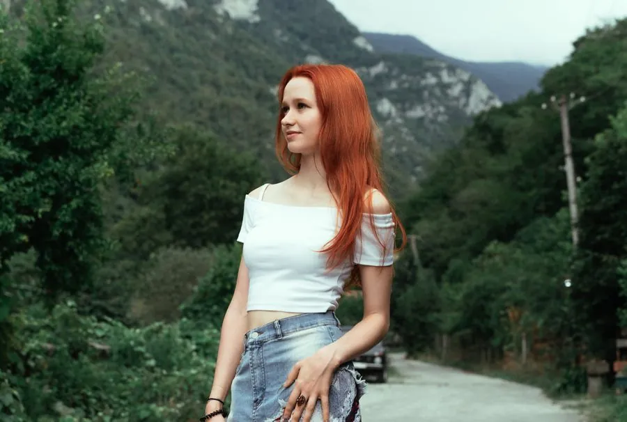 Auburn red hair in natural light